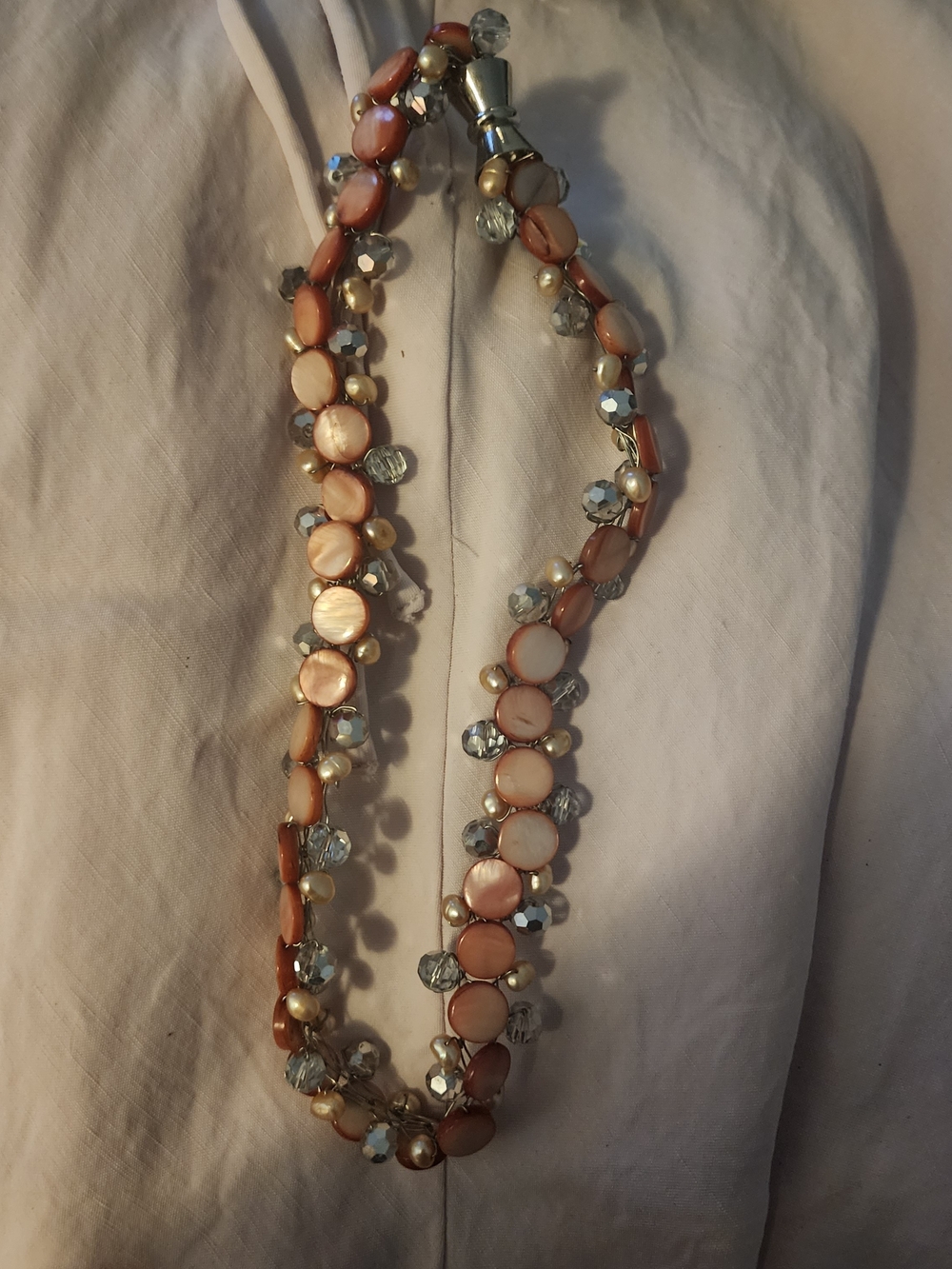 Pearl and Rosy Pink Bead Multi-Strand Necklace